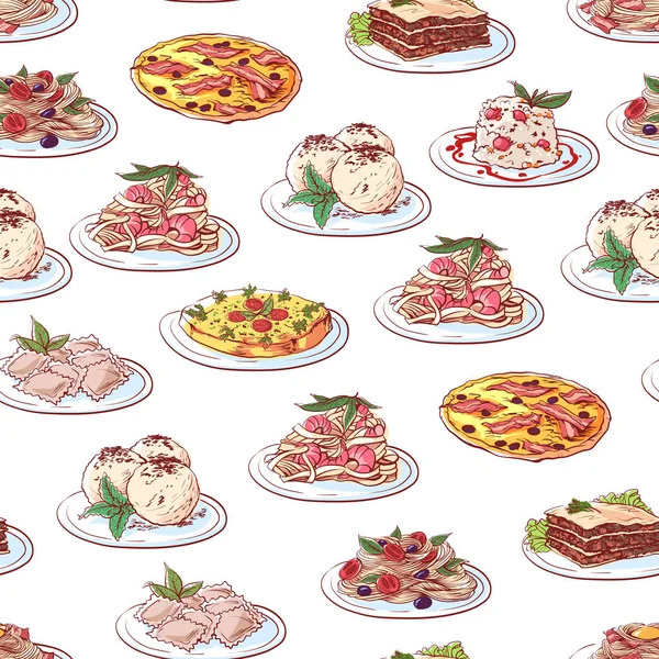 Beyaz arka planda İtalyan mutfağı yemekleri — Stok Vektör