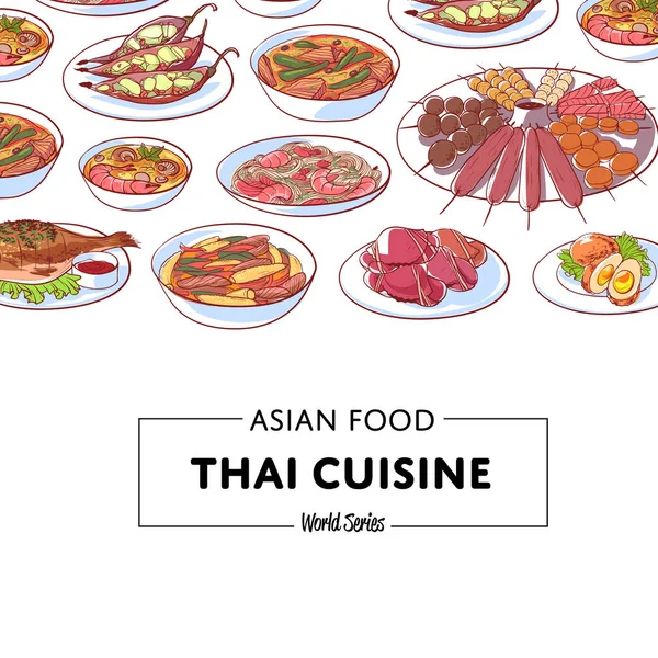 Tajski plakat kulinarny z daniami azjatyckimi — Wektor stockowy