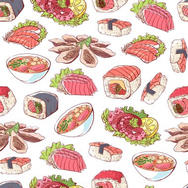 Beyaz arka planda Japon mutfak yemekleri