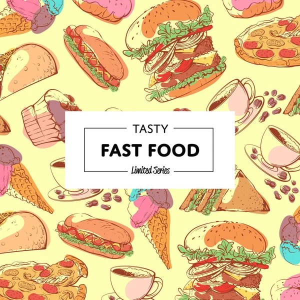 Lekker fastfood poster met afhaalmenu — Stockvector