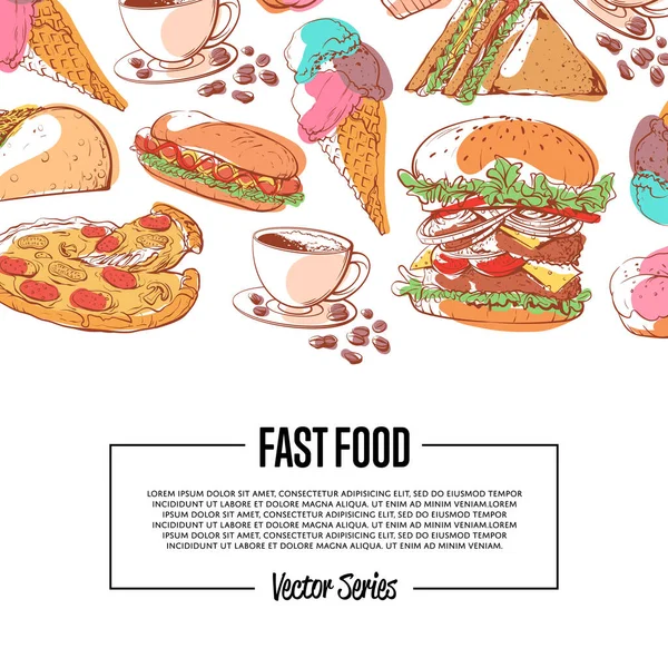 Cartel de comida rápida con menú para llevar — Vector de stock