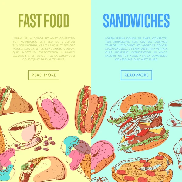 Volantes de comida rápida con menú para llevar — Vector de stock