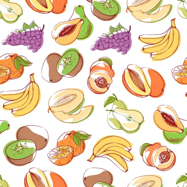 Frutas frescas no fundo branco sem costura padrão — Vetor de Stock