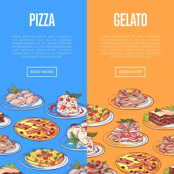 Volantes de restaurantes italianos con platos nacionales — Vector de stock