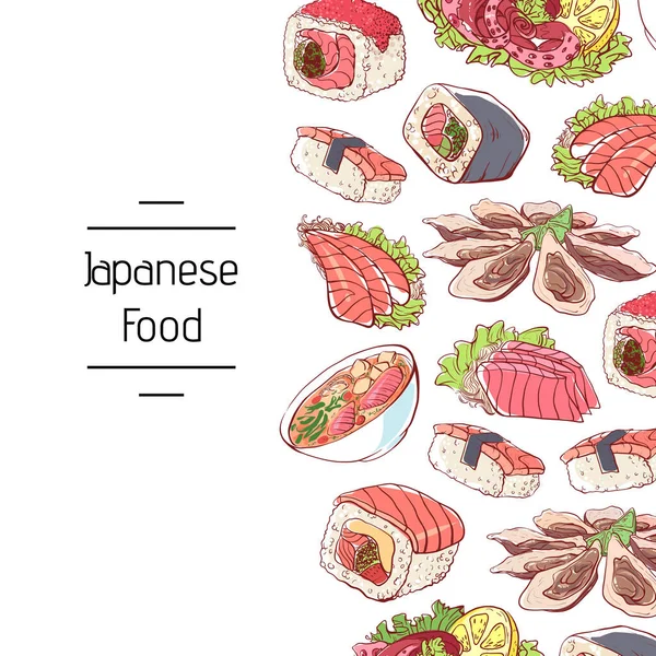 Japán ételplakát ázsiai ételekkel — Stock Vector