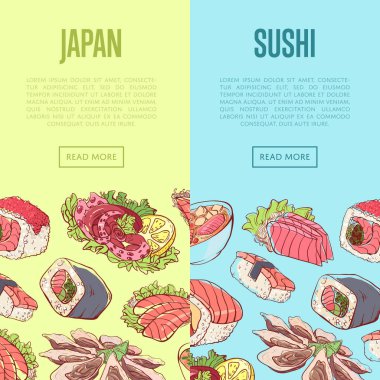 Asya yemekleriyle Japon suşi reklamı.