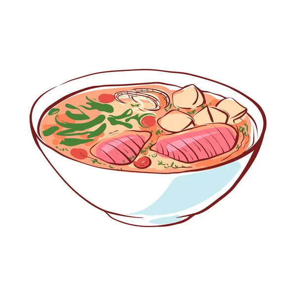 Soup with seafood isolated vector icon — Stock Vector