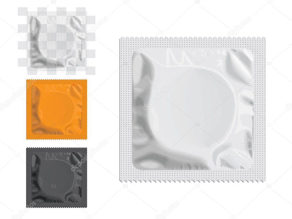 Packaging with a condom for your design and logo. Easy to change colors Mock Up Vector Template