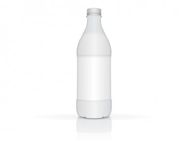 Beyaz plastik şişe süt veya yoğurt tasarım ve logo ile. 