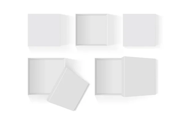 Conjunto Cajas Papel Blanco Abierto Aislado Fondo Blanco Simulan Vector — Vector de stock