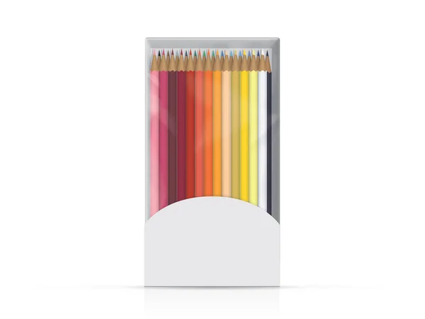 Paquet avec crayons de couleur est facile de changer les couleurs boîte maquette modèle vectoriel — Image vectorielle