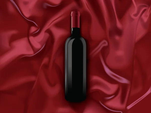 Een fles rode wijn op een zijden achtergrond — Stockvector