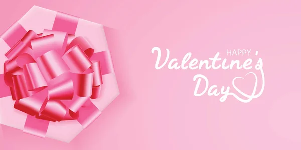 Feliz dia dos namorados rosa cartão de saudação com texto e presente —  Vetores de Stock