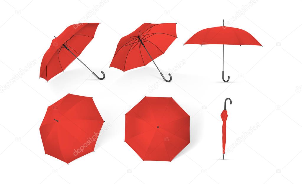 collection of red umbrellas isolated on a white background vector mock up