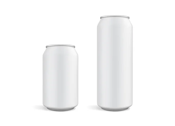 Latas Blancas Grandes Pequeñas Aisladas Vector Fondo Blanco Simulan — Vector de stock