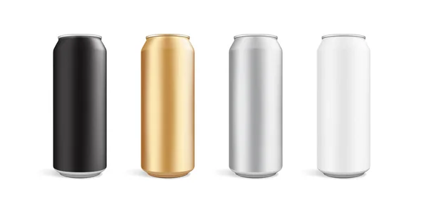 Latas Diferentes Colores Aislados Vector Fondo Blanco Simulan — Vector de stock