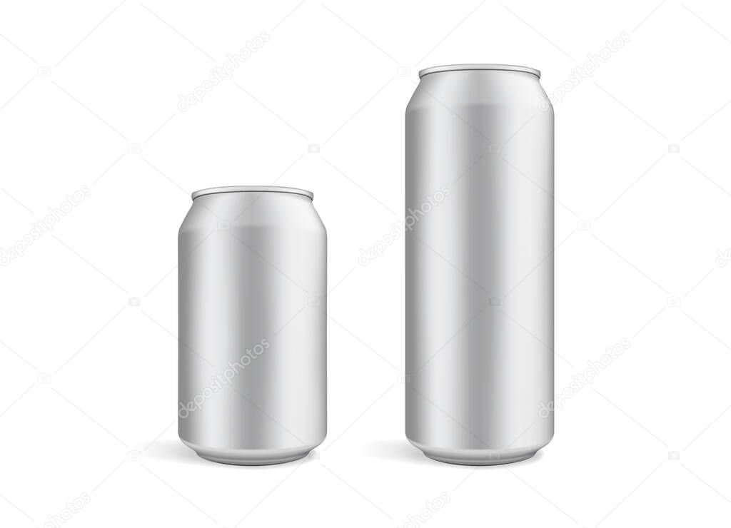 big and small beer cans isolated on white background vector mock up template