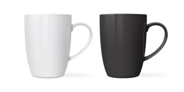 Beyaz ve siyah kupalar beyaz arkaplan vektörü üzerinde izole