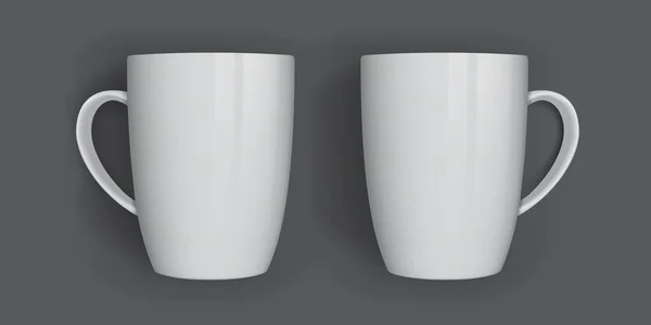 Weiße Tassen Isoliert Auf Dunklem Hintergrund Draufsicht Von Verschiedenen Seiten — Stockvektor