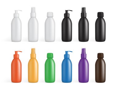 Sıvılar için renkli plastik ambalaj vektörü oluşturur