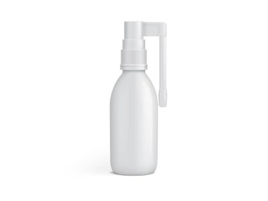 Beyaz arkaplanda izole edilmiş ağız spreyi için beyaz plastik şişe şablon vektörü oluşturur