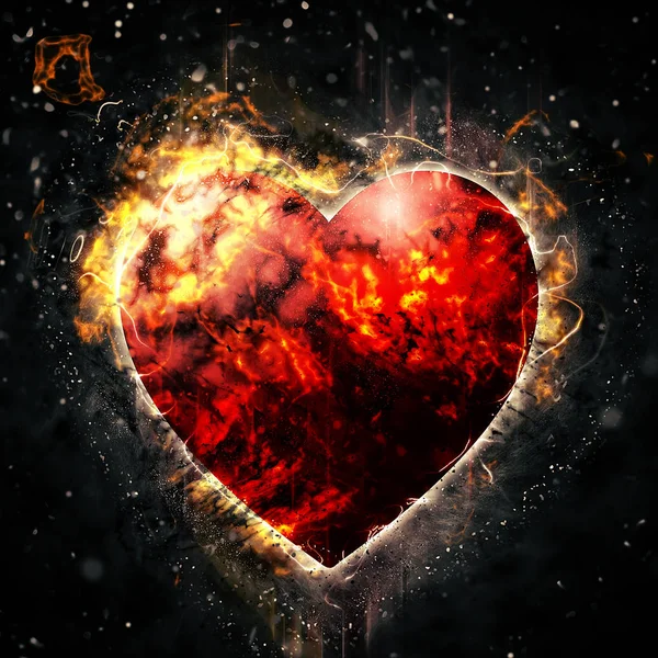 Oheň červené srdce — Stock fotografie