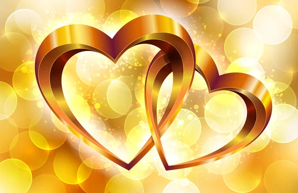 Guld sammansättning med glänsande hjärtan — Stock vektor