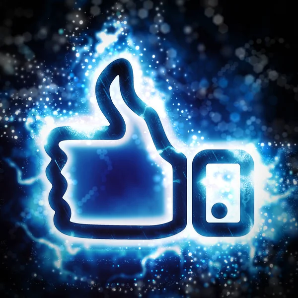 Blue thumb up sign with bokeh elements — Stock Photo, Image