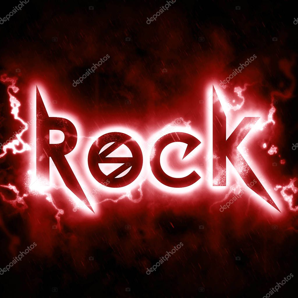 Rock poster with red elemrnts of lightning. Illustration for your design.