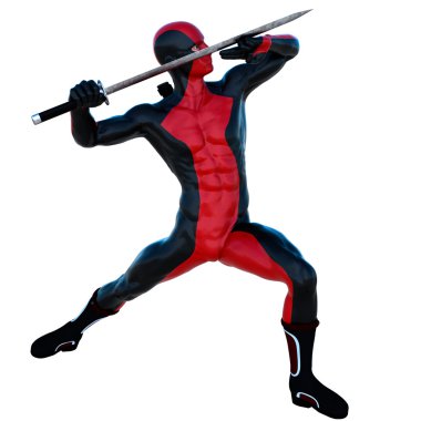 Kırmızı ve siyah süper elbiseli bir genç güçlü adam