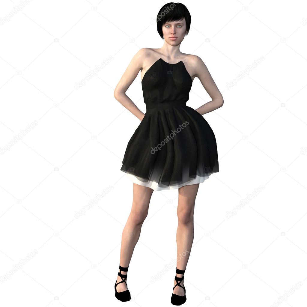 One well-groomed young woman in a black dress