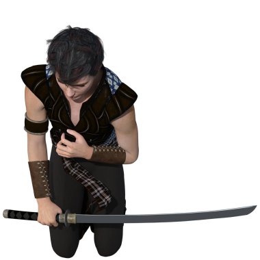 Bir savaşçı bir eski zaman bir kılıç ile hafif zırh