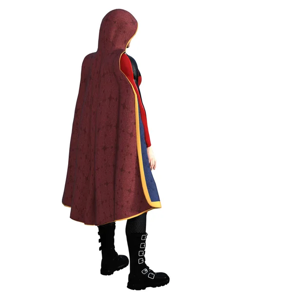 One young man in a super suit and a red cloak — Stock Photo, Image