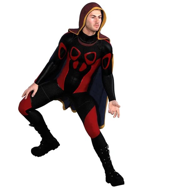 Один молодий чоловік в супер костюмі і червоний плащ — стокове фото