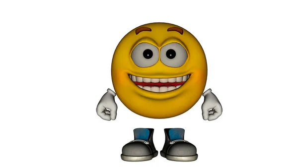 Um cara sorriso amarelo com o rosto e botas — Fotografia de Stock