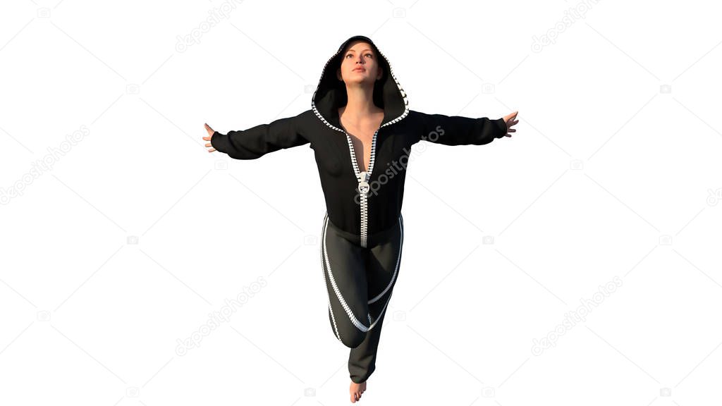 a young bald girl in sporty suit with hood