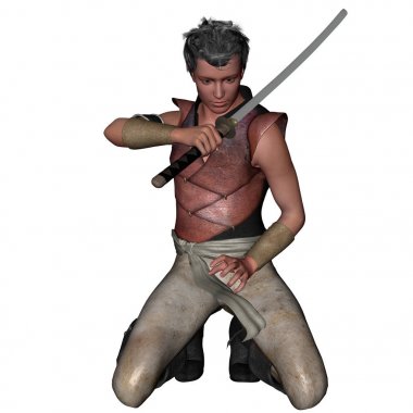 Bir savaşçı bir eski zaman bir kılıç ile hafif zırh