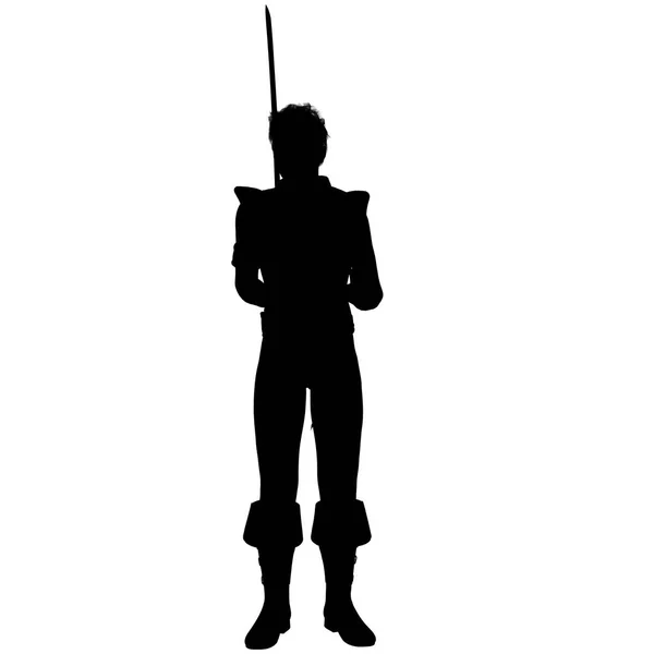 Uma sombra de guerreiro de um tempo antigo em armadura leve com uma espada — Fotografia de Stock