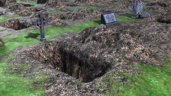 view of the dug grave and the empty grave