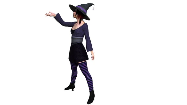 Uma bruxa jovem e bonita com um chapéu alto — Fotografia de Stock