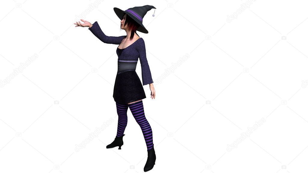 One young and pretty witch with a tall hat
