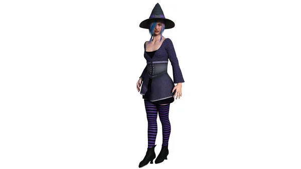 Uma bruxa jovem e bonita com um chapéu alto — Fotografia de Stock