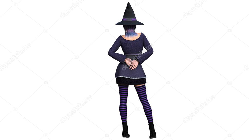 One young and pretty witch with a tall hat