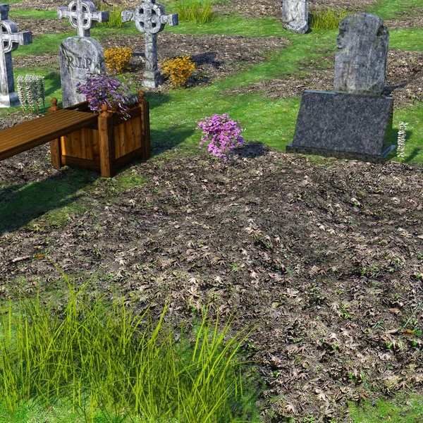 Veduta Grande Cimitero Con Fiori Monumenti Senza Recinzioni Giorno — Foto Stock