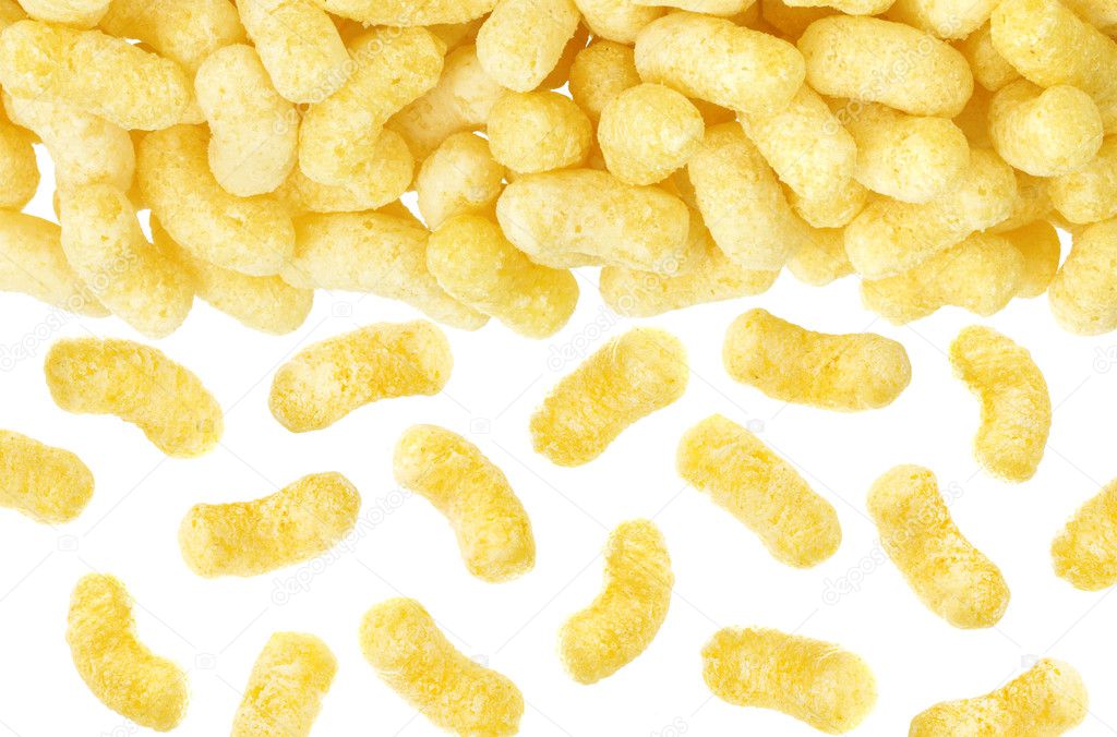 Crunchy corn sticks isolated on white background