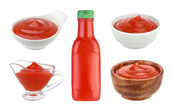 Ketchup de tomate isolado em fundo branco . — Fotografia de Stock