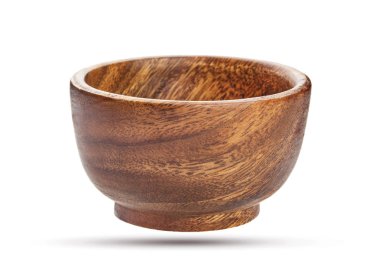 Boş ahşap kase beyaz arkaplanda izole