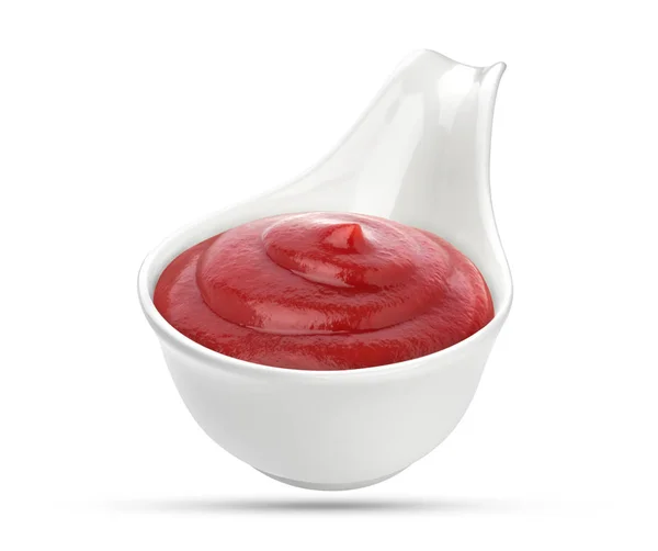 Ketchup en tazón aislado sobre fondo blanco. Porción de salsa de tomate. Con camino de recorte . — Foto de Stock