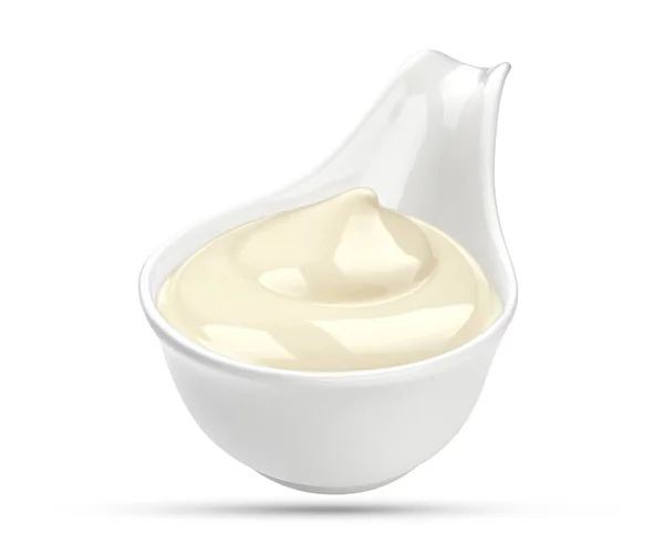 Salsa de mayonesa en tazón aislado sobre fondo blanco con ruta de recorte — Foto de Stock