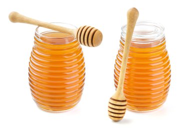 Bal Cam Kavanoz izole üzerinde beyaz arka plan